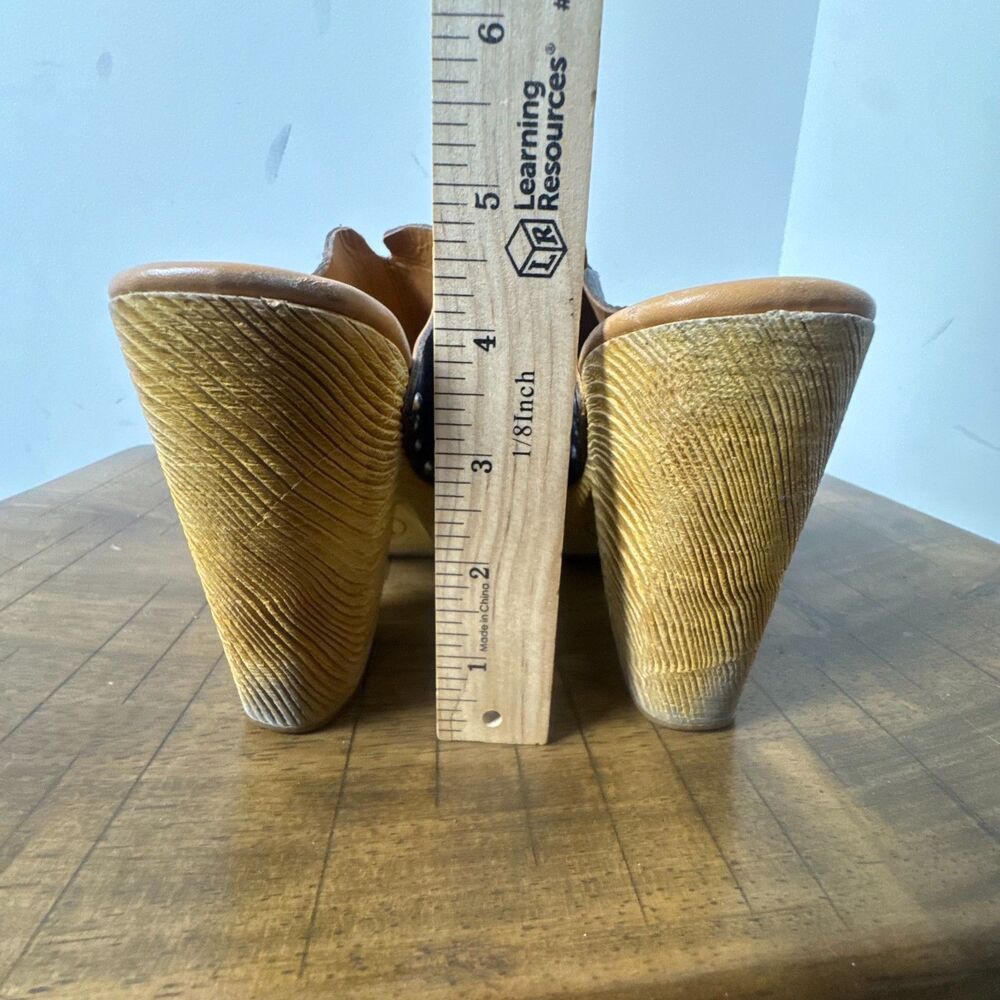 Kork-Ease Brown Leather Platform Wedge Slide Clogs Womens 9 Boho Comfort - Picture 7 of 11